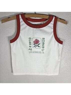 Guns N' Roses Los Angeles Graphic Ringer Cropped Tank Top White Red Size L